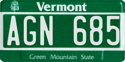 VT license plate AGN685