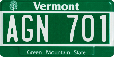 VT license plate AGN701