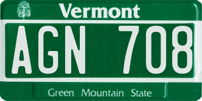 VT license plate AGN708