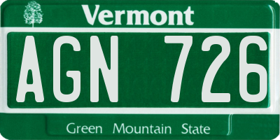 VT license plate AGN726