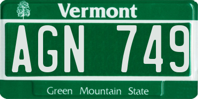 VT license plate AGN749