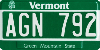 VT license plate AGN792