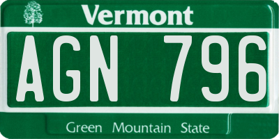 VT license plate AGN796