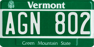 VT license plate AGN802