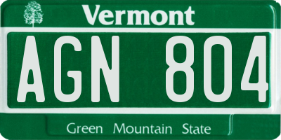 VT license plate AGN804
