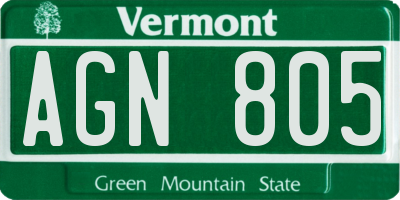 VT license plate AGN805