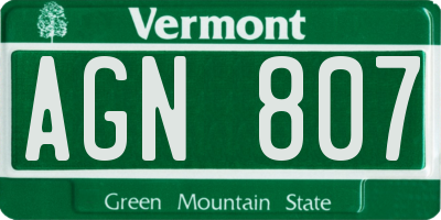 VT license plate AGN807