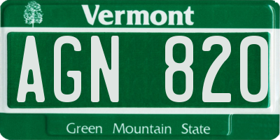 VT license plate AGN820