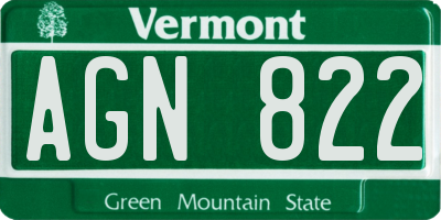 VT license plate AGN822