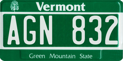 VT license plate AGN832