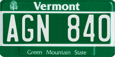 VT license plate AGN840