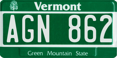 VT license plate AGN862