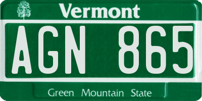 VT license plate AGN865