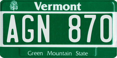VT license plate AGN870