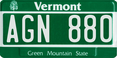 VT license plate AGN880