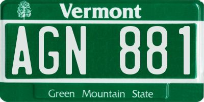 VT license plate AGN881