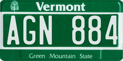 VT license plate AGN884