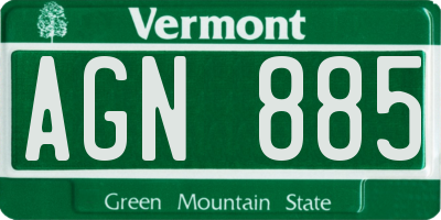 VT license plate AGN885