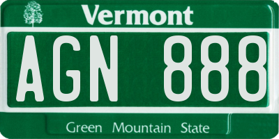 VT license plate AGN888