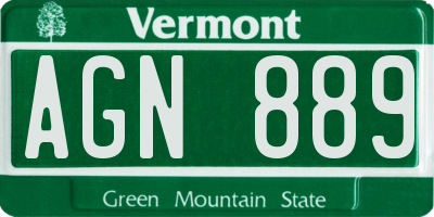VT license plate AGN889