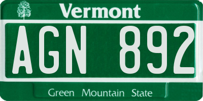 VT license plate AGN892