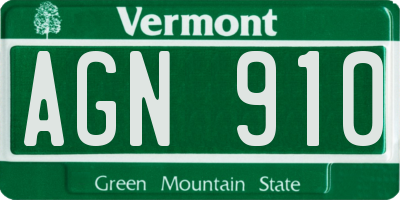 VT license plate AGN910
