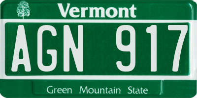 VT license plate AGN917
