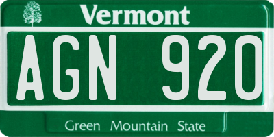 VT license plate AGN920