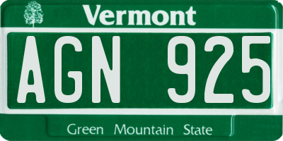 VT license plate AGN925