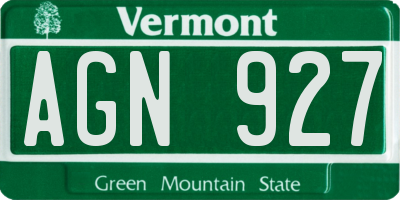 VT license plate AGN927