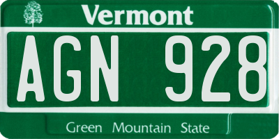 VT license plate AGN928