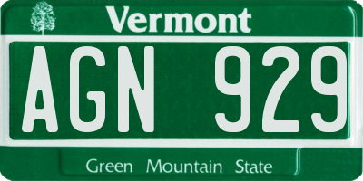 VT license plate AGN929