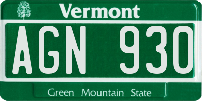 VT license plate AGN930