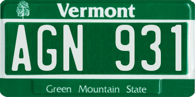 VT license plate AGN931