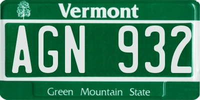 VT license plate AGN932