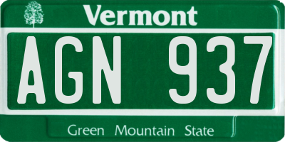 VT license plate AGN937