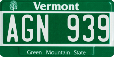 VT license plate AGN939