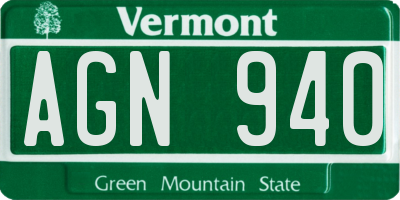 VT license plate AGN940