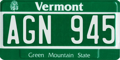 VT license plate AGN945