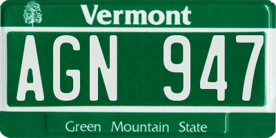 VT license plate AGN947