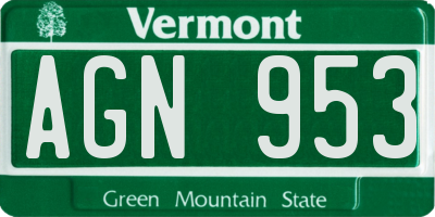 VT license plate AGN953