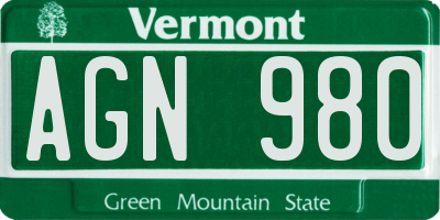 VT license plate AGN980