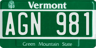 VT license plate AGN981