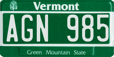 VT license plate AGN985