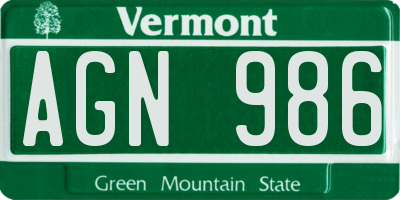 VT license plate AGN986