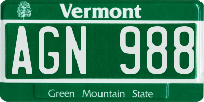 VT license plate AGN988