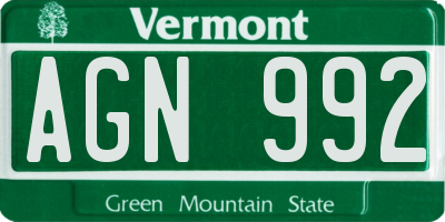 VT license plate AGN992