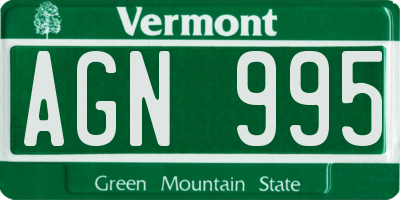 VT license plate AGN995