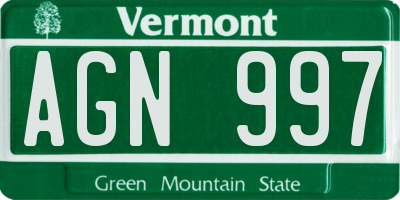 VT license plate AGN997