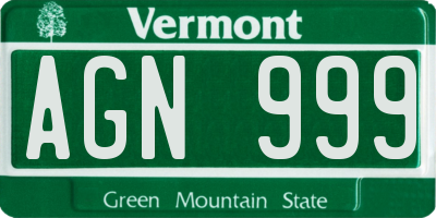 VT license plate AGN999